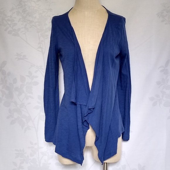 Talbots lightweight blue slub cotton waterfall open front cardigan XS - Picture 1 of 7